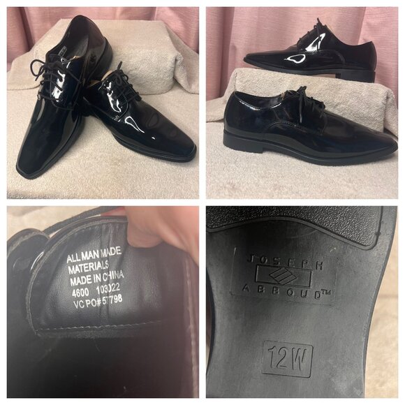 Mens Black Patent Leather Oxford Tuxedo Dress Shoes By Joseph Abboud 12W Wedding - Picture 11 of 16